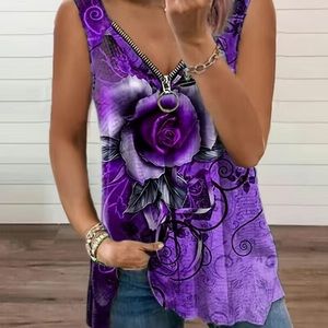 🔴 CLEARANCE 🏷️ NWT PURPLE/BLACK ROSE ZIPPERED TANK TOP BLOUSE TOP Women’s 4X 20